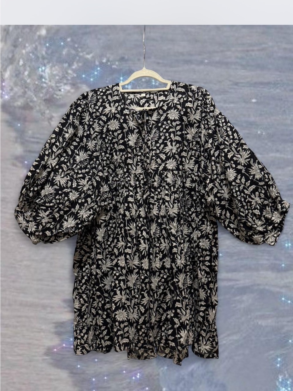 Black and Cream Floral Babydoll Tunic Dress